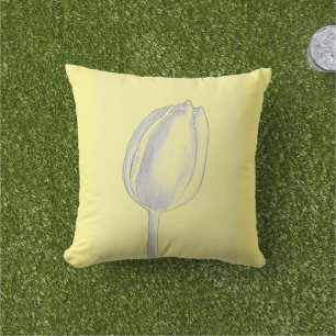 Ljust Gult Tulips Blommönster Grått 2023 Kudde