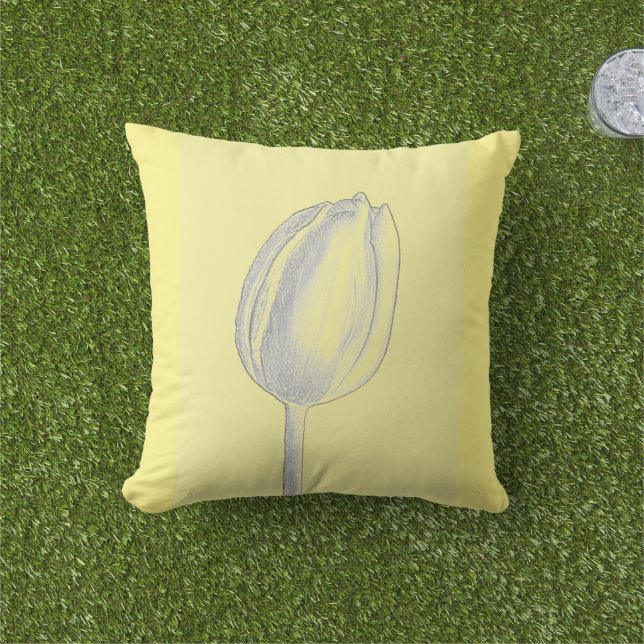 Ljust Gult Tulips Blommönster Grått 2023 Kudde (Gräs)