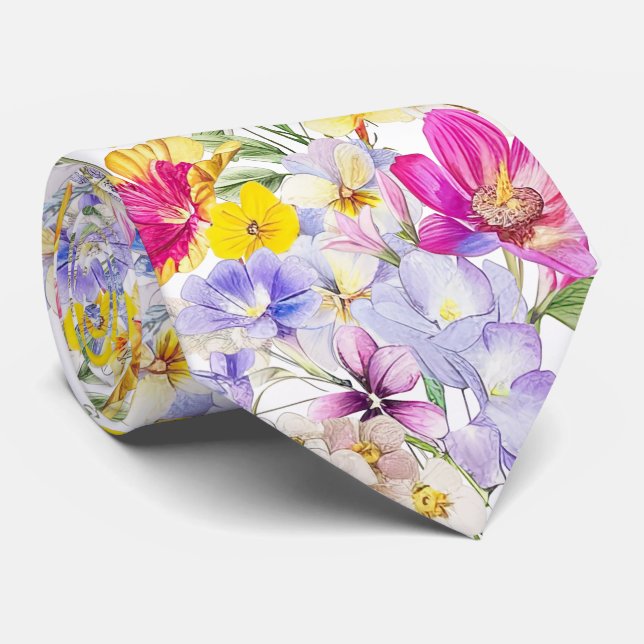 Ljust halsband med vilda blommor slips (Rullad)