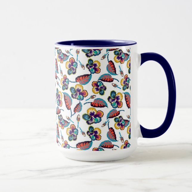 Ljust hibiskusmönster för Monogram | Mugg (Höger)