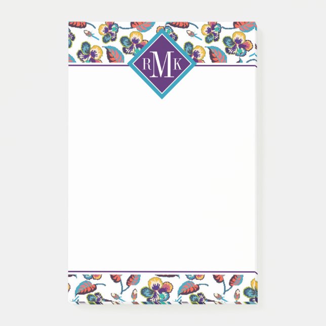 Ljust hibiskusmönster för Monogram | Post-it Block (Framsida)