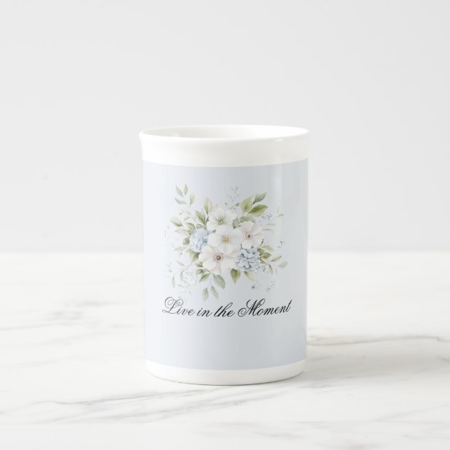 Ljust himmelsblå vit blomma benporslin mugg (Framsidan)