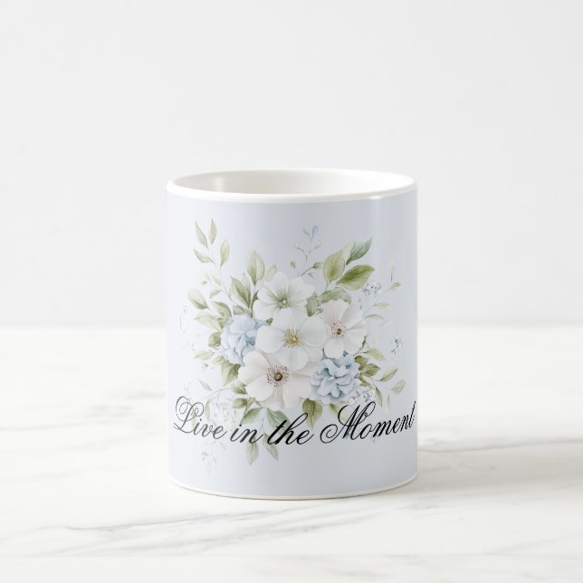 Ljust himmelsblå vit blomma kaffemugg (Center)