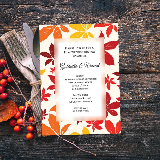 Ljust höstlöv efter bröllopsbrunch-inbjudan inbjudningar (Set the tone for your Autumn after marriage event with the Bright Fall Leaves Post Wedding Brunch.)
