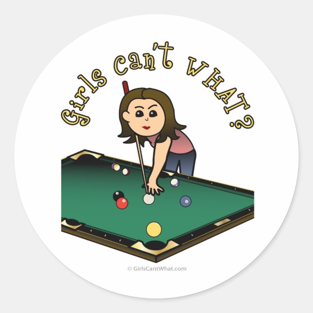 Ljust kvinnlig Billiards Player Runt Klistermärke (Framsida)