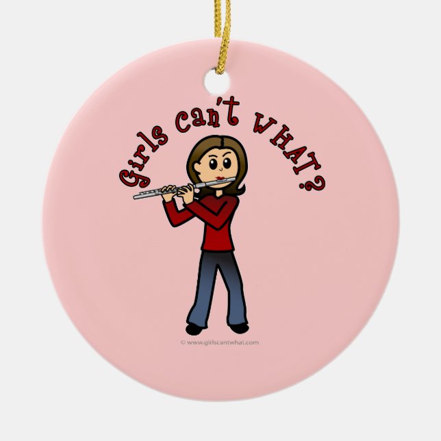 Ljust kvinnlig flöjt spelare julgransprydnad keramik (Framsidan)