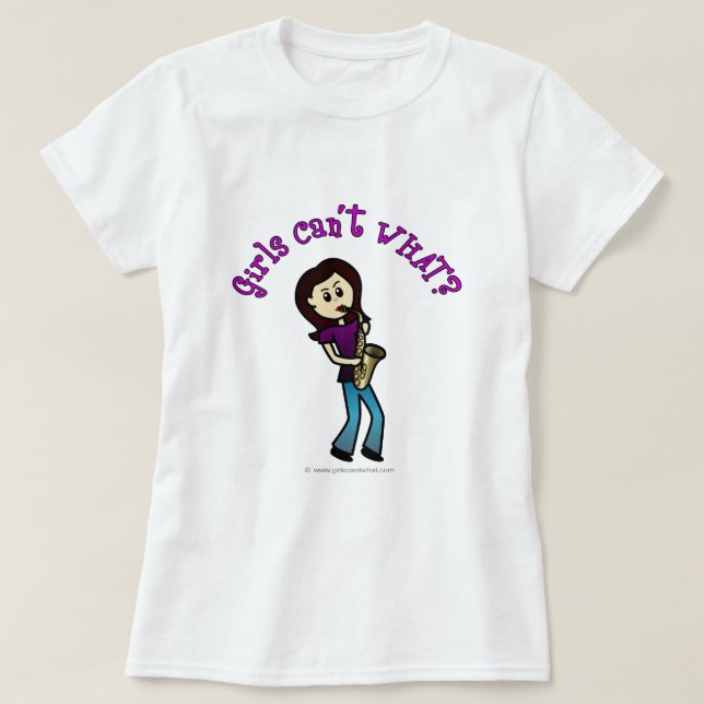 Ljust kvinnlig saxofonspelare tee shirt (Design framsida)