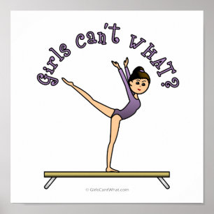 Ljust kvinnligt gymnast på balansbång poster