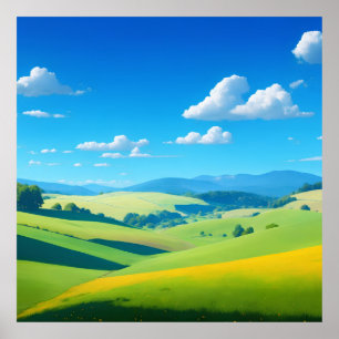 ljust landskap med rullande backe poster