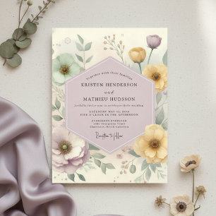 Ljust Lavendelblommig Whimsisk Bröllop Inbjudningar