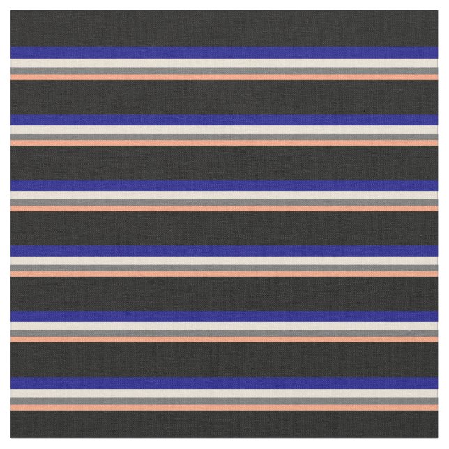Ljust lax, dim Grått, Bisque, Blue & Black Tyg (Närbild)