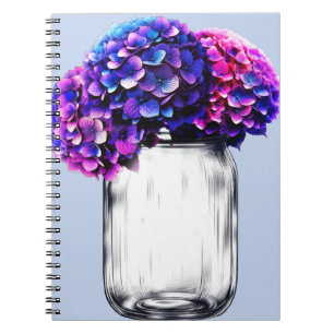 Ljust lila blå rosa hortensia blomster anteckningsbok