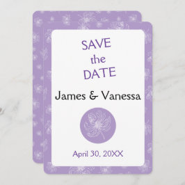 Ljust lila färg och vita ponnyer. spara datumet