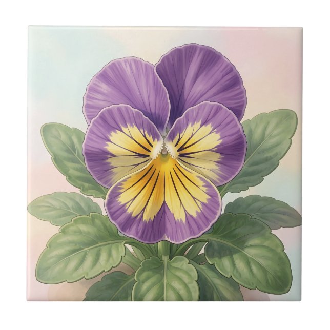 Ljust lila gul penséblomma botanisk  kakelplatta (Framsidan)