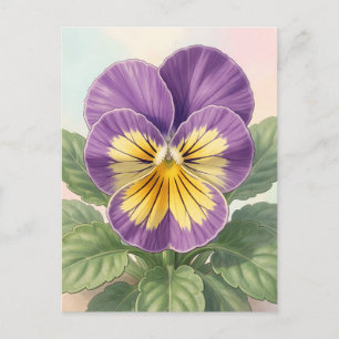 Ljust lila gul penséblomma botanisk vykort