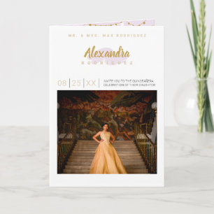 Ljust lila och guld foto Quinceanera Inbjudan