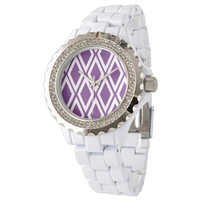 Ljust lila och vitt diamantmönster armbandsur (Vinklad)