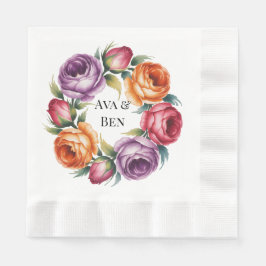 Ljust lila orange och röda rosor bröllop pappersservett