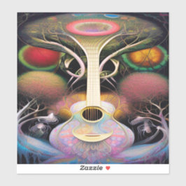 Ljust Lila Rosa Acoustic Guitar Livets träd Klistermärken