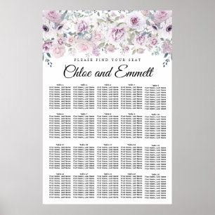 Ljust Lila Vit Blommigt 20 Bord sätesdiagram Poster