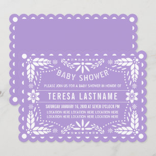 Ljust lila, vit papel picado flicka dusch inbjudningar