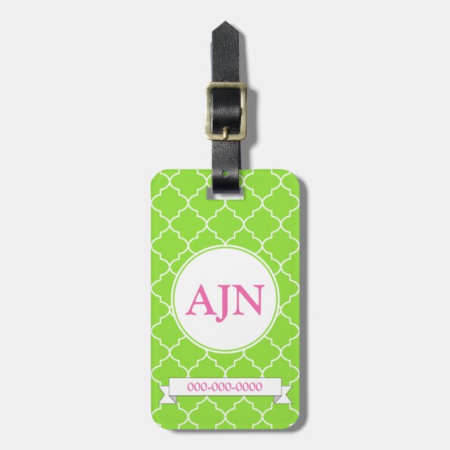 Ljust lime-monogram bagagelapp (Vertikal Framsida)