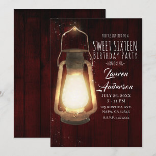 Ljust lyktor i körsbärsträ Rustic Sweet 16-fest Inbjudningar