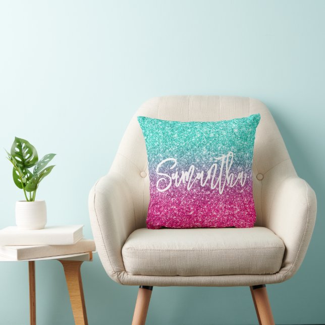 Ljust Lyxig Turkos Rosa Ombre Glitter Kudde (Stol)