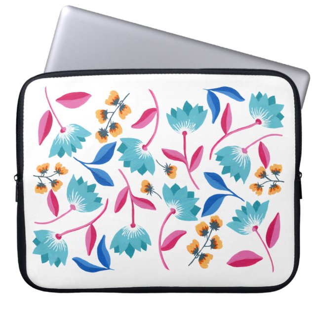 Ljust målad blommig laptopfodral laptop fodral (Framsidan)