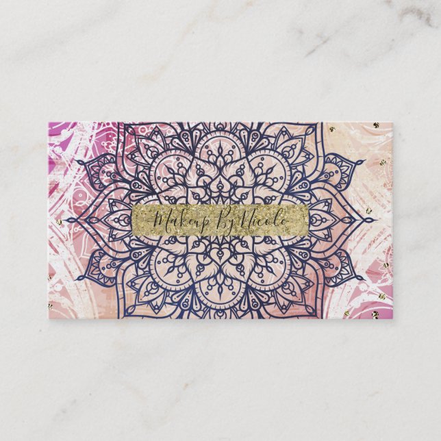 Ljust Mandala Glad Rosa Lila Gul Blå & Guld Visitkort (Framsida)