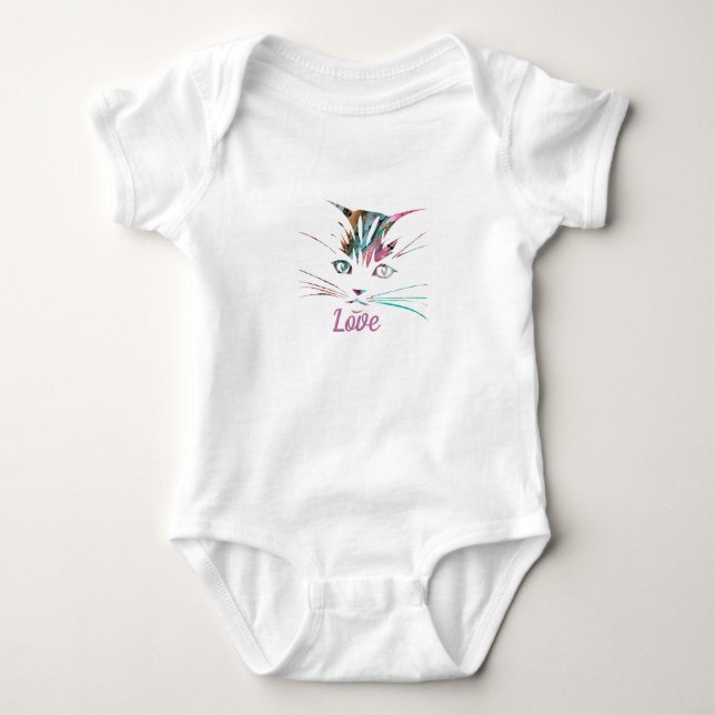 Ljust marmorerat kattansikte babybodysuit t shirt (Framsida)