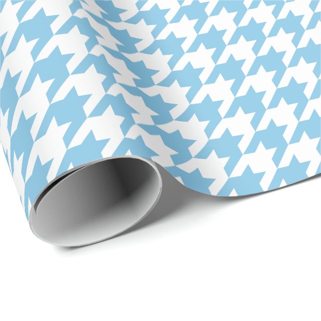 Ljust medel - blått och vit Houndstooth Presentpapper (Rullad Hörn)
