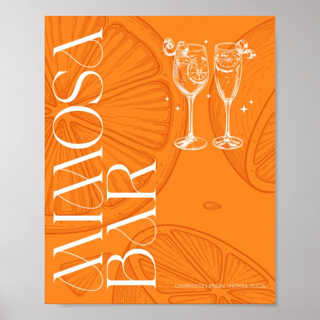 Ljust minimalist citrusrörande bröllops Mimosa bar Poster (Framsidan)