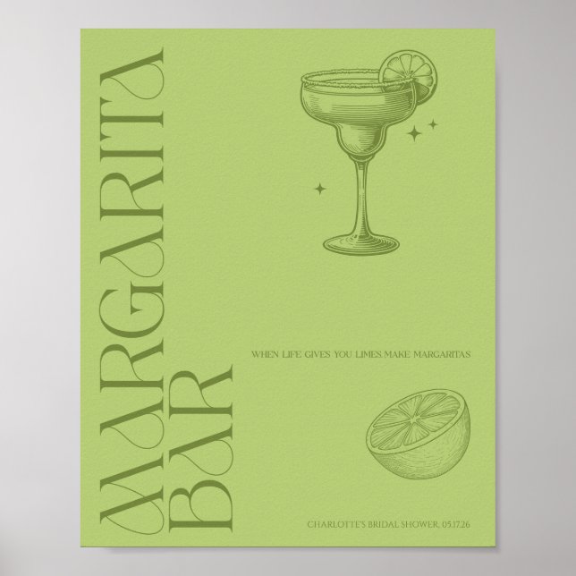 Ljust minimalist citrusrött bröllopsmargarita bars poster (Framsidan)