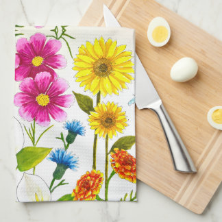Ljust modernt blomsterkonst accent köksduk kökshandduk
