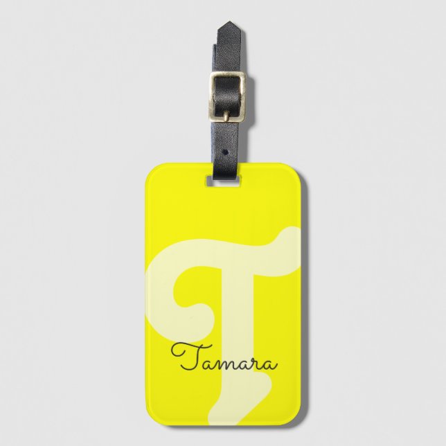 Ljust Monogram Initial Neon Gul Bagagebricka (Framsida vertikal)