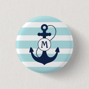 Ljust - nautiska blått ankrar monogramen knapp