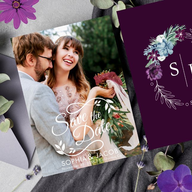Ljust och djärvt blommigt Magenta VinterHochzeit Spara Datumet (Skapare uppladdad)