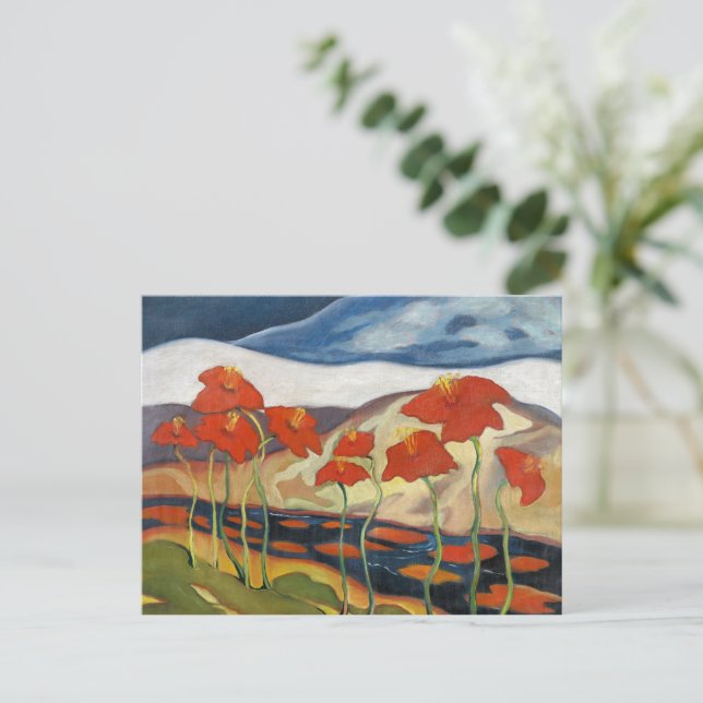 Ljust och glatt, landskap med blommor, vykort (Stående Fram)