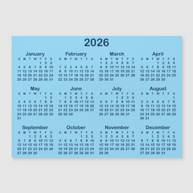 Ljust och marin blå 2026 Magnetisk kalender (Framsida)