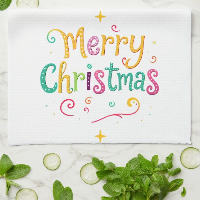 Ljust och svalt God Jul Kökshandduk (Vikta)