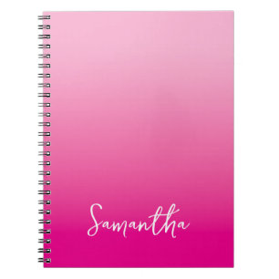 Ljust och varmt rosa ombre-skriftnamn anteckningsbok