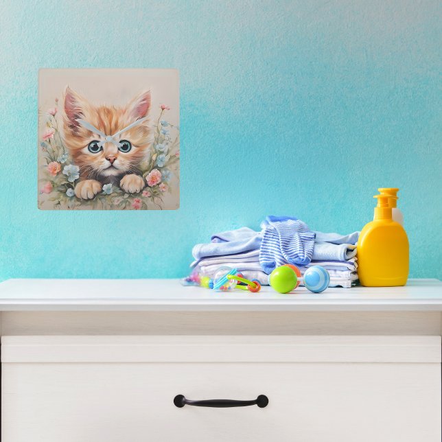 Ljust Ögat Kittens Nurseries Fyrkantig Klocka (Skapare uppladdad)