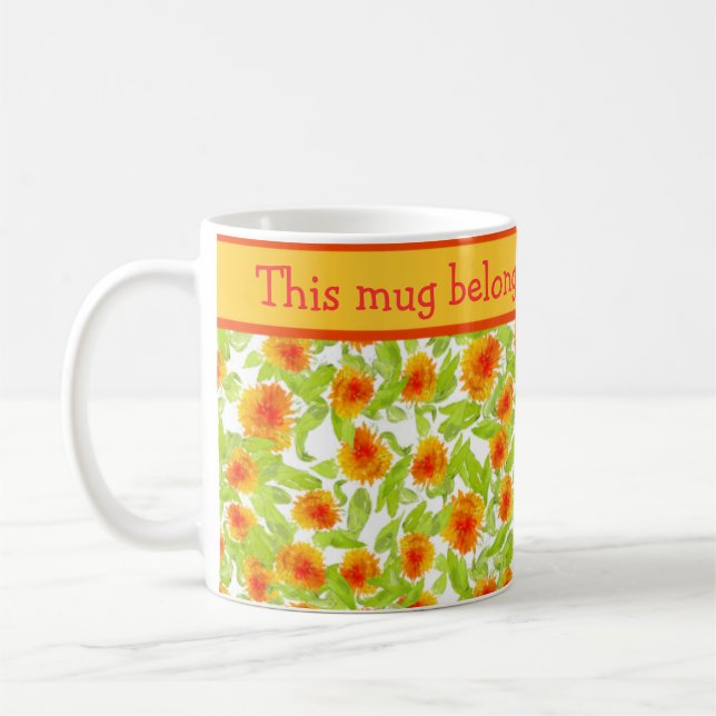 Ljust orange ringblommaForal mönster på vit Kaffemugg (Vänster)