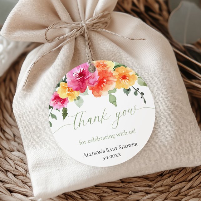 Ljust orange rosa kägelrosor baby shower presentko gåvor etiketter (Skapare uppladdad)