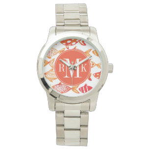 Ljust orange vattenfärgfiskmönster armbandsur