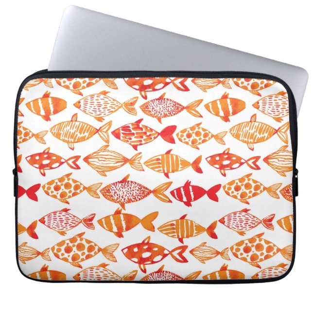 Ljust orange vattenfärgfiskmönster laptop sleeve (Framsidan)