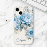 Ljust pastellblå Ro med konstnärlig Personlig<br><div class="desc">Anpassa den här fina designen med ditt namn eller monogram. Har blek dammig blått ro,  blommor och blommar med ljust pastellhaltig löv på äggskal.</div>