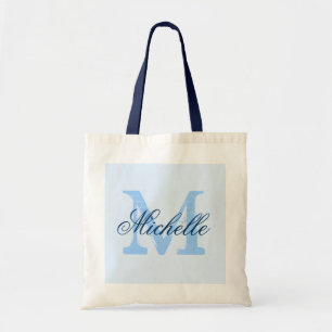 Ljust pastellisera och marinblå monogram bröllop i tygkasse