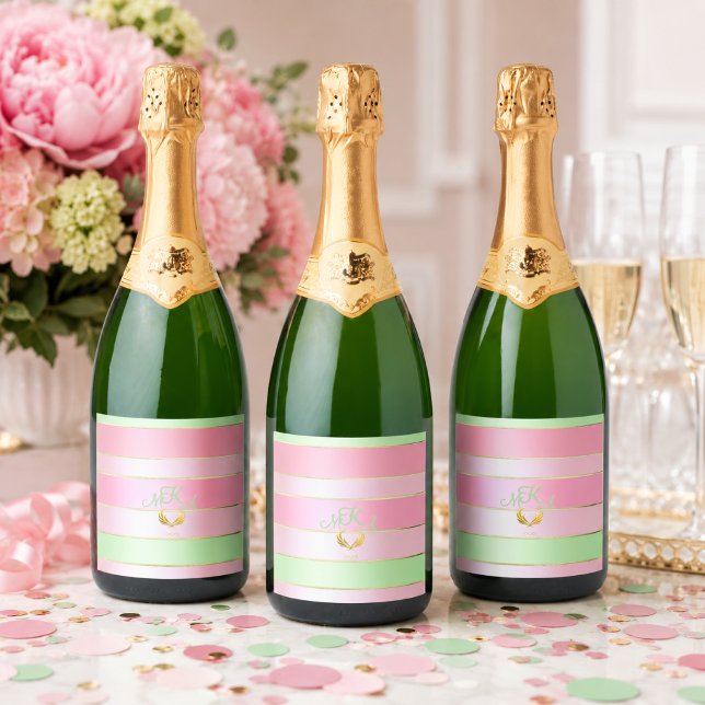 Ljust pastellrosa och mintgrön (Posh Party/Shower Favors. Monogrammed Personal Beverage Labels )